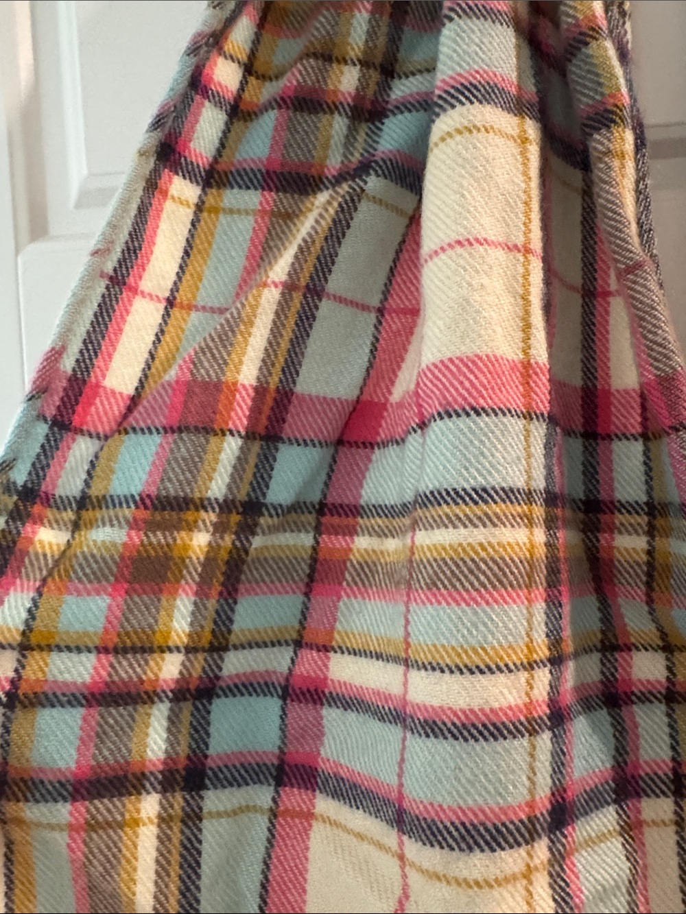 Joules Plaid Fringe Scarf in Cream, Pink, Green and Blue - Picture 3 of 4